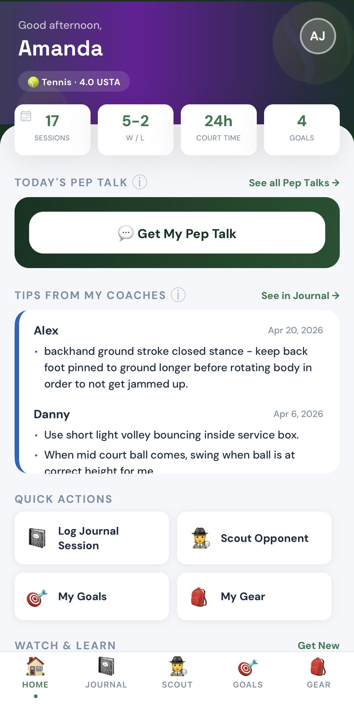 Home screen in the RallyEdge app